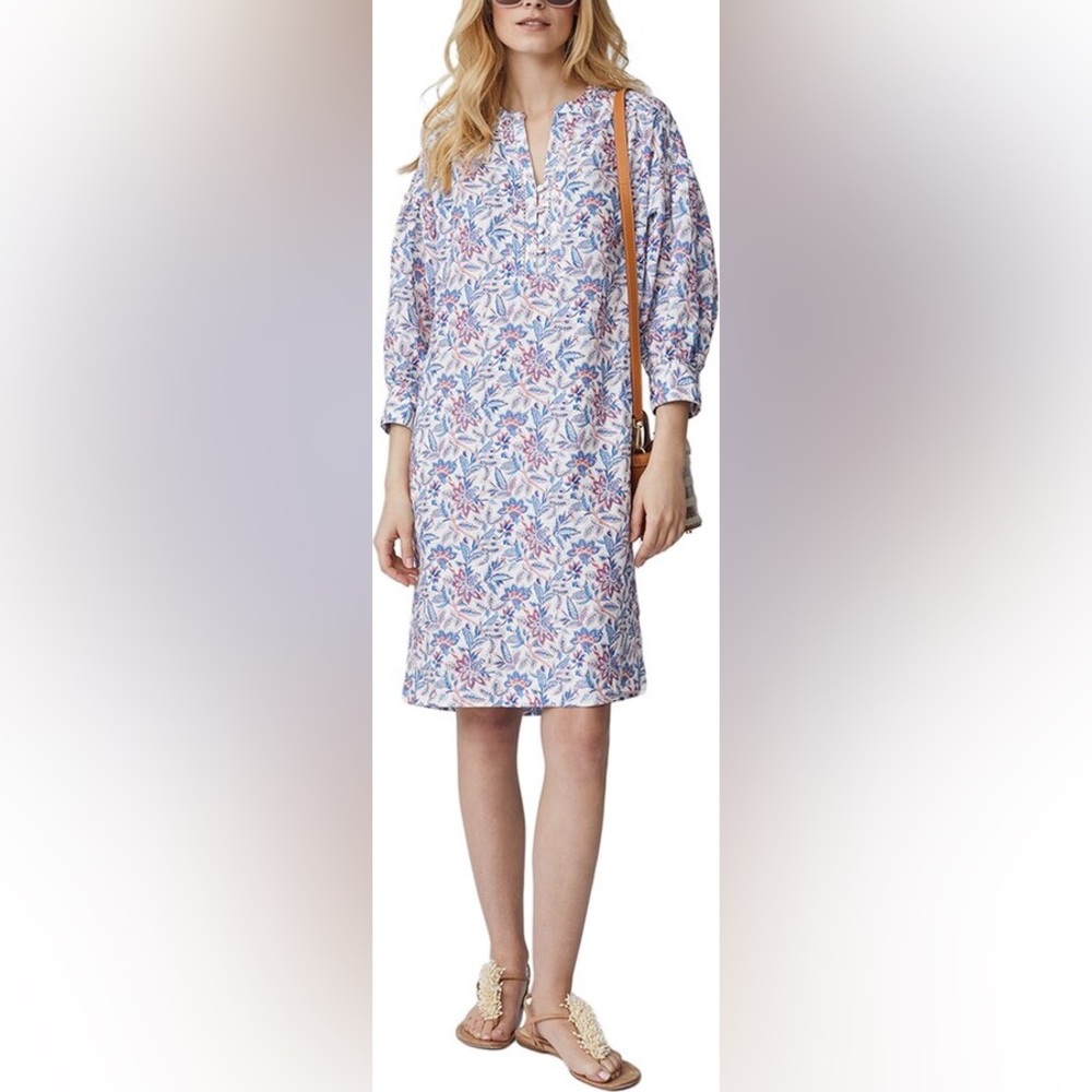 J. McLaughlin Long Sleeve Dress in Blue and Pink Floral